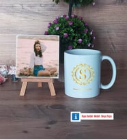 Gold Baş Harf Fotoğraflı Dekoratif Taş, Kupa Bardak Beyaz Hediye (Model 1)