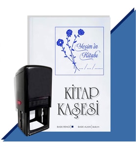 Kişiye Özel Çiçek Buketi 2 Tarihli Otomatik Kitap Kaşesi (Mavi)