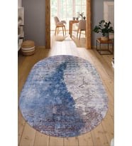 Dijital Baskılı Kaymaz Taban Yıkanabilir Oval Salon Halısı Mutfak Halısı Yolluk NDO-HT-702 (Mavi)