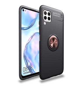 Huawei P40 Lite Kılıf Yüzüklü Magnetli Ravel Case (Siyah-Rose Gold)
