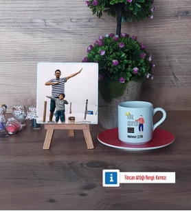 Babalar Günü Hediyesi Fotoğraflı Dekoratif Taş, Ahşap Altlıklı Türk Kahvesi Fincanı Hediye Babaya Doğum Günü Hediyesi (Model 3)