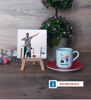 Babalar Günü Hediyesi Fotoğraflı Dekoratif Taş, Ahşap Altlıklı Türk Kahvesi Fincanı Hediye Babaya Doğum Günü Hediyesi (Model 3)