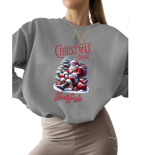 erkek Sweatshirt Bej Sweatshirt kalın kadın bisiklet yaka Kuzey kutbundan noel büyüsü Baskılı 3 (Gri)