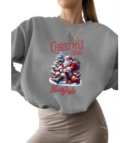 erkek Sweatshirt Bej Sweatshirt kalın kadın bisiklet yaka Kuzey kutbundan noel büyüsü Baskılı 3 (Gri)