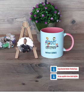 Rehber Öğretmen Kupa Bardak Beyaz ve Fotoğraflı Ahşap Anahtarlık Hediye Öğretmenler Günü Hediyesi (Model 6)