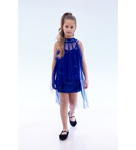 Kız Çocuk Pullu Pelerinli Trend Abiye Elbise AK2244 (SAKS MAVI)