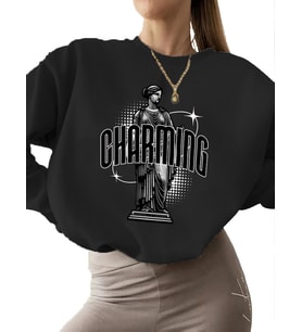 bisiklet yaka unisex Büyüleyici kadın yunan antik heykeli y2k sokak giyimi Baskılı kadın Sweatshirt (Siyah)