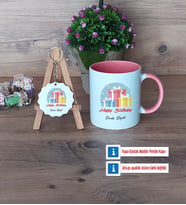 Doğum Günü Hediyesi Kupa Bardak Kırmızı ve Ahşap Anahtarlık Hediye (Model 5)