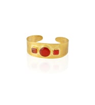Kadir Jewellery 22 Ayar Altın Kaplama El İşçiliği Zirkon Taşlı Kadın Kelepçe Bilezik (Kırmızı)