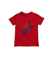 Spiderman baskılı örümcek adam pamuklu penye kumaş yazlık çocuk tişört (Kırmızı)