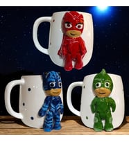 3D Kabartma El Emeği Göz Nuru Pijamaskeliler Pjmasks Seramik Kupa Bardak 400 ml Hediye Paketi Yapılır (Model 4)