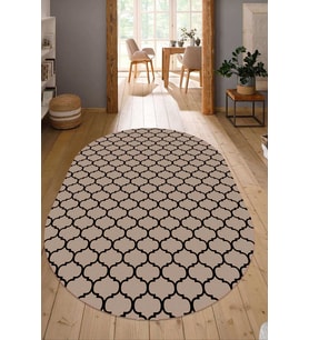Dijital Baskılı Kaymaz Taban Yıkanabilir Oval Salon Halısı Mutfak Halısı Yolluk NDO-HT-545 (Kahverengi)