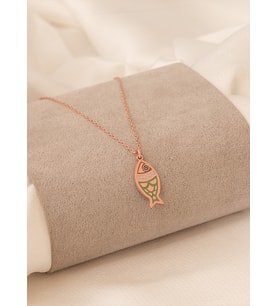 MİNELİ BALIK GÜMÜŞ KOLYE (Rose)