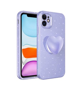 Uyumlu Model Apple iPhone 11 Kılıf Simli Pop Soketli Kalp Kapak (Lila)