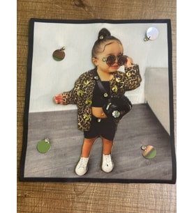 22X19 CM 3 BOYUTLU TAŞ VE PAYET İŞLEME ŞIK KIZ ÇOCUĞU ARMA YAMA APLİKE (Kahverengi)