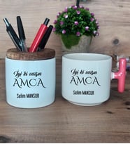 İyi Ki Varsın Amca Hediye Sepeti Kupa Bardak T Kulplu, Kalemlik Hediyeleri Amcaya Doğum Günü Hediyesi (Model 4)