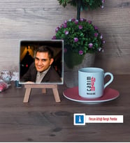Dayıya Hediye Fotoğraflı Dekoratif Taş, Ahşap Altlıklı Türk Kahvesi Fincanı Hediye (Model 6)
