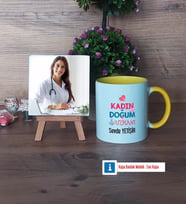 Kadın Doğum Uzmanı Fotoğraflı Dekoratif Taş, Kupa Bardak Beyaz Hediye (Model 7)