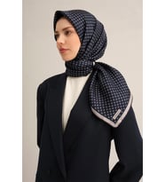 2025  İLKBAHAR - YAZ - DJ SAF İPEK EŞARP  ( SURA)-9345D02 (Beyaz - Lacivert)