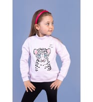 Toontoy Kız Çocuk Baskılı Balıkçı Yaka Pamuklu Sweatshirt (Açık Pembe)