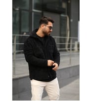Unisex Çift Cepli Welsoft Peluş Ceket (Siyah)