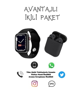 BGGTech Watch 7 Series T700 S Yeni Nesil Akıllı Saat Smart Watch + TWS İ12 Kablosuz Bluetooth Kulaklık İkili Paket (Siyah)