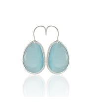 Kadir Jewellery Gümüş Kaplama Fosil Taşlı Küpe -El İşçiliği Ve Hipoalerjenik Küpe (Açık Mavi)