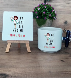 En İyi Diş Hekimi Hediye Seti Kupa Bardak T Kulplu ve Dekoratif Taş Diş Hekimine Diş Hekimleri Günü Hediyesi (Model 2)
