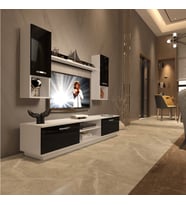 Decoraktiv Eko 5DAB Mdf Dvd Tv Ünitesi Tv Sehpası - Parlak Beyaz (Siyah - Beyaz)