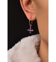 Papatya Silver 925 Ayar Gümüş Rose Kaplama Zirkon Taşlı Plumeria Halka Küpe (Mor)