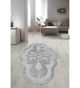 Dijital Baskılı Kaymaz Taban Yıkanabilir Lazer Kesim Salon Halısı Yolluk NLZR-HT-1016 (Gümüş)