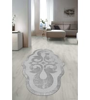 Dijital Baskılı Kaymaz Taban Yıkanabilir Lazer Kesim Salon Halısı Yolluk NLZR-HT-1016 (Gümüş)
