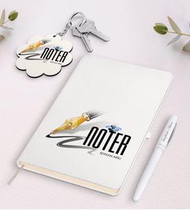 BK Gift Kişiye Özel Noter Siyah Defter Kalem Ve Anahtarlık Hediye Seti (Model 2)