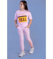 Toontoy Kız Çocuk Crop Model Cep Detaylı Baskılı Eşofman Takımı (Pembe)