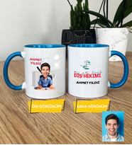 Kişiye Özel Karikatürlü Diş Hekimi Hediye Kupa Bardak Erkek Diş Hekimine Tıp Bayramı Hediyesi (Mavi)