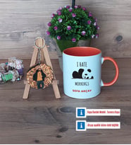Sevimli Panda Kupa Bardak Beyaz ve Fotoğraflı Ahşap Anahtarlık Hediye (Model 13)