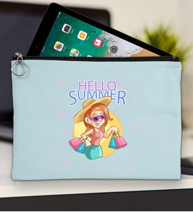 BK Gİft Yaz Temalı-2 Tablet Çantası 30x21cm(12 Renk Seçeneği), Ipad Çantası, Baskılı Tablet Kılıfı (Açık Mavi)