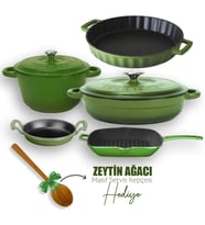 Lava Döküm 5X New Heritage Serisi Döküm Demir Tencere & Tava Seti (Yeşil)