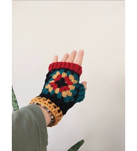 Boho Parmaksız Eldiven, Renkli Motif Eldivenler, El Yapımı Renkli Açık Parmak Eldiveni, Kemzey Handmade Giyim Aksesuarları (Siyah)