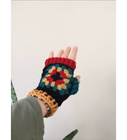 Boho Parmaksız Eldiven, Renkli Motif Eldivenler, El Yapımı Renkli Açık Parmak Eldiveni, Kemzey Handmade Giyim Aksesuarları (Siyah)