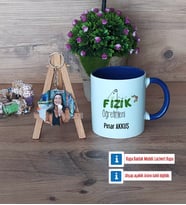 Fizik Öğretmeni Kupa Bardak Beyaz ve Fotoğraflı Ahşap Anahtarlık Hediye Öğretmenler Günü Hediyesi (Model 3)