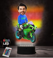 Doğum Günü Hediyesi,Sevgiliye Hediye, Kişiye Özel Fotoğraflı Racer Motorcusu Karikatür 3D Led Lamba (RGB)