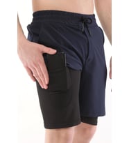 Ghassy Co Erkek Running Hızlı Kuruma Micropolyester Arka Fermuar Cepli ve Havlu Halkalı Antrenman Futbol Fitness Kısa Taytlı Şort (Lacivert)