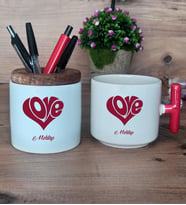 Love Sevgili Hediye Sepeti Kupa Bardak T Kulplu, Kalemlik Hediyeleri Sevgiliye Sevgililer Günü Hediyesi (Model 1)