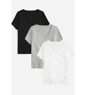 Kadın V Yaka Regular Tshirt SPR24TSK45-3 (Gri - Siyah - Beyaz)