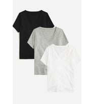 Kadın V Yaka Regular Tshirt SPR24TSK45-3 (Gri - Siyah - Beyaz)