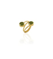 Kadir Jewellery 22 Ayar Altın Kaplama Zirkon Taşlı Ayarlanabilir Renkli Taşlı Yüzük (Zeytin Yeşili)