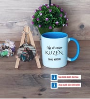 Kuzene Hediye Kupa Bardak Beyaz ve Fotoğraflı Ahşap Anahtarlık Hediye (Model 4)