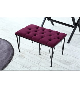 Palermo Kapitoneli Metal Ayaklı Puf Bench (Bordo)