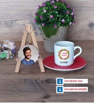 Yılbaşı Hediyesi Türk Kahvesi Fincanı Ahşap Altlıklı ve Fotoğraflı Ahşap Anahtarlık Hediye (Model 3)